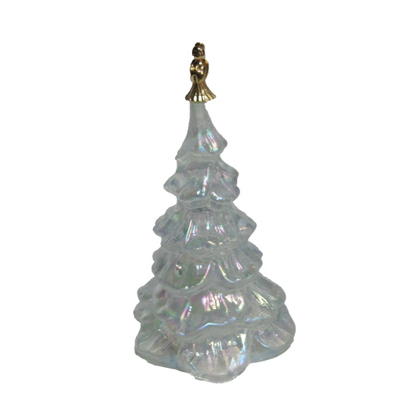 VTG Fenton Glass CHRISTMAS TREE 6.5" FIGURINE Large White Iridescent + Angel - Picture 1 of 7